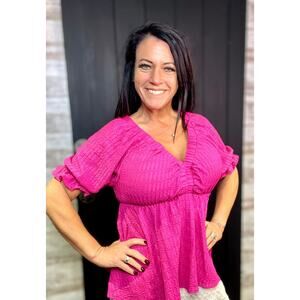 Fuchsia Textured V Neck Babydoll